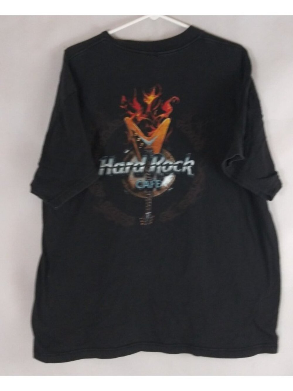 1998 Hard Rock Cafe Myrtle Beach Flaming Guitar Graphic Design T-Shirt Large
